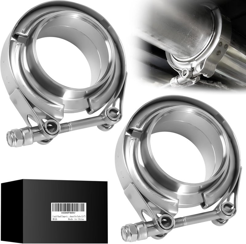 COROTC 3 inch V Band Clamp with Flange Male Female - 2PCS 304 Stainless Steel Quick Release V Band Clamp Exhaust For Turbo, Downpipes, Exhaust Systems(3.0") - Image 1